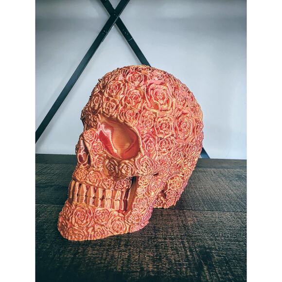Blooming Skull Sunset Ombre Rose Floral Skull 3d Figure - Picture 1 of 5